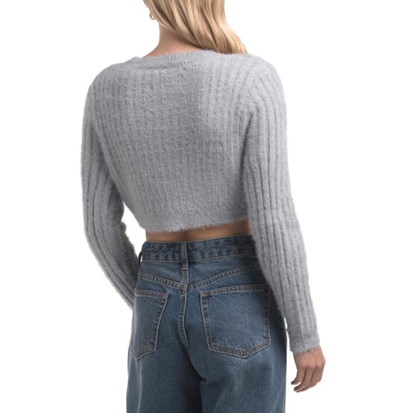 VENTI slate Fuzzy Ribbed Cropped Sweater - Picture 2 of 2